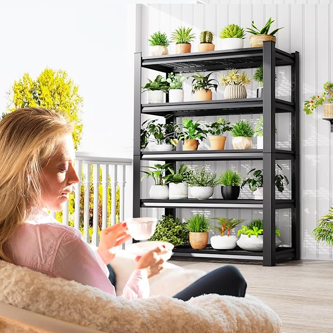 59''W Storage Shelves,3000LBS Garage Shelving,Adjustable Garage Shelves,Heavy Duty Metal Shelving, 5 Tier Wood Utility Steel Shelf, Easy-to-Install Shelving Units and Storage 72''x59''x19.7