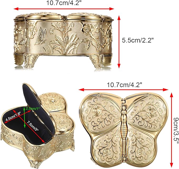 Hipiwe Decorative Jewelry Storage Box Gold Trinket Box for Necklace Ring Earrings Organizer Treasure Keepsake Holder for Women, Medium