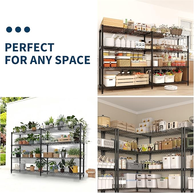 Garvee 70.8" W Storage Shelves Metal Shelving Unit, 4-Tier Heavy Duty Wire Shelving Extra Wide L-Shaped Storage Rack for Apartment Pantry Kitchen Corner Bedroom