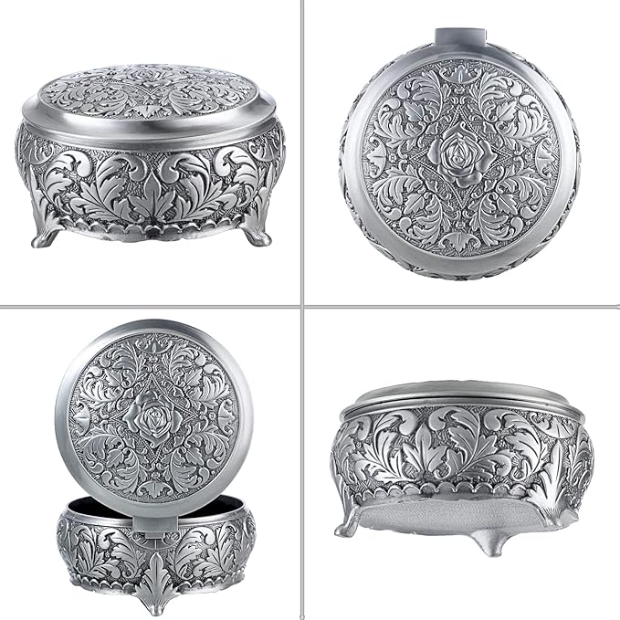 Hipiwe Metal Jewelry Box Vintage Ring Holder Trinket Organizer Small Round Earring Necklace Storage Box Jewelry Display Box Keepsake Box Decorative Jewelry Box Gift for Women