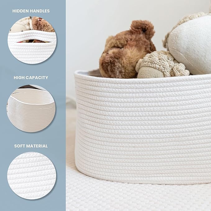 OrganiHaus Rope Baskets for Shelves - Set of 3 Woven Storage Baskets for Organizing, Closet & Toy Storage - Off-White - 15x9x10