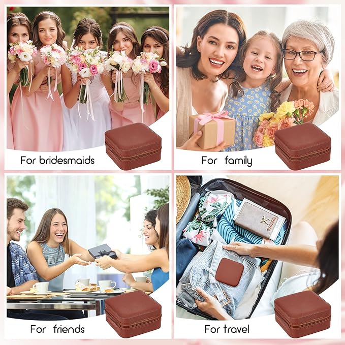 Taiyin Travel Jewelry Case, Bridesmaid Gifts Mini Jewelry Organizer, PU Leather Portable Earring Box for Women Girls