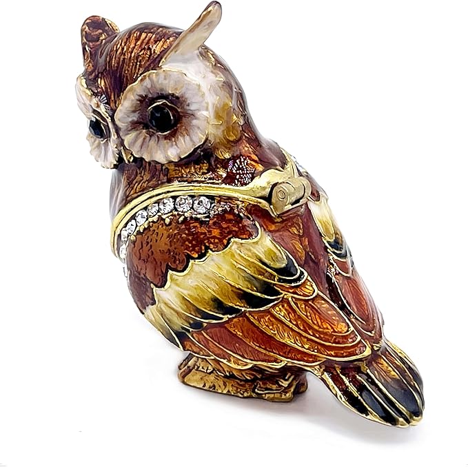 Luxury Owl Brid Hinged Trinket Box with Crystals Collectible Animal Jewelry Box for Rings Earrings,Owl Figurine Home Decor Gifts for Women
