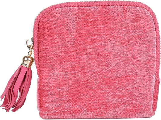 ASINGYER Travel Jewelry Storage Bag for Women, Velvet Portable Jewelry Organizer with Tassel Zipper, Small Pouches for Bracelets Necklaces Rings Earrings, Wedding Gift for Women (hot pink)