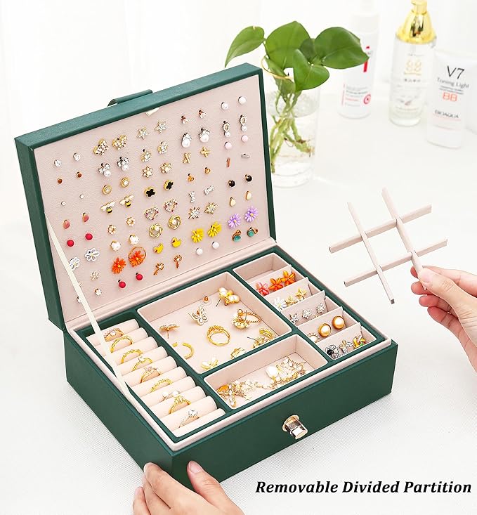 QBestry Womens Earrings Jewelry Box for Girls Jewelry Earring Organizer Box Earring Holder Organizer for Girls Jewelry Organizer Boxes for Women Girls Stud Earrings Organizers Jewelry Box Green