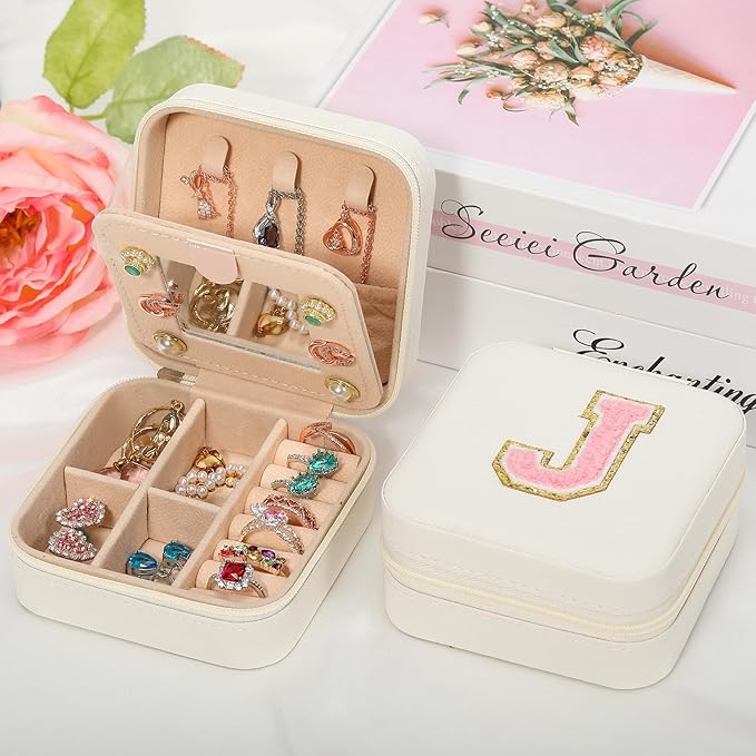 CHMI Travel Jewelry Case, White Jewelry Box, Jewelry Organizer - Travel Gifts for Women & Girls, Birthday & Christmas Gifts - Initial X