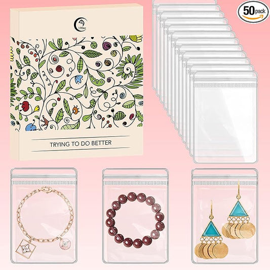 17Dec 50 Large Plastic Jewelry Bags with Zipper, Clear Anti Tarnish Jewelry Bags for Small Business