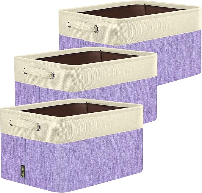 BALEINE 3 Pack Fabric Closet Storage Bins for Shelves, Linen Closet Organizers and Storage, Decorative Baskets for Organizing, Shelf, Clothes, Home, Office (Lavender, 15''x11''x9.5'')