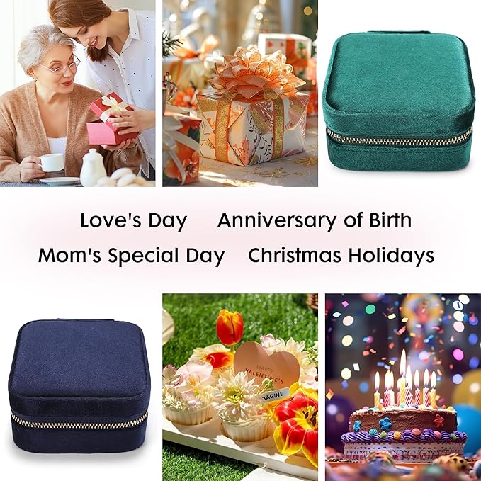 Plush Velvet Travel Jewelry Box for Women & Girls - Small Portable Organizer, Storage Case for Rings, Earrings, Necklaces & Bracelets – Ideal Gift for Travel & Occasions (Green)