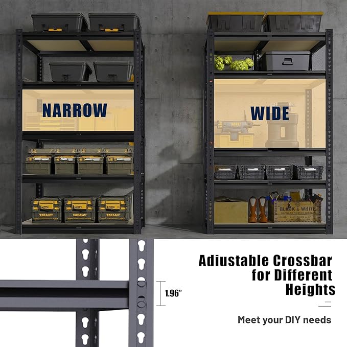 Garage Storage Shelves 72'',Ajustable Garage Shelving Units, Storage Shelves Heavy Duty, Metal Shelving for Basement, Warehouse, Workshop, Pantry, Closet, 2400 LBS, 16" D x 35.5" W x 72" H