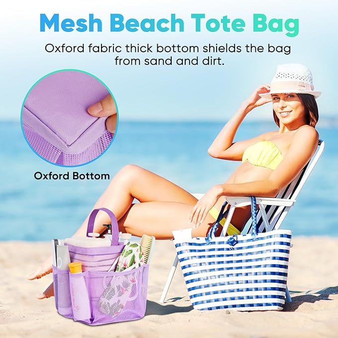 EUDELE Mesh Shower Caddy Portable for College Dorm Room Essentials,Portable Shower Caddy Dorm with 8-Pocket Large Capacity, Shower Bag for Beach, Swimming, Gym, Travel essentials, Purple