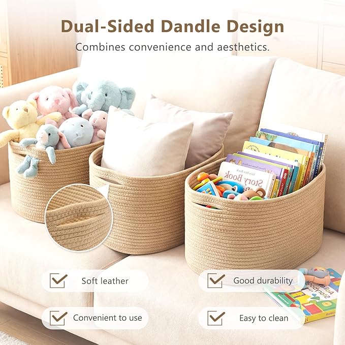ECDYQXVU Cotton Rope Storage Basket, 15x10x9 Inches, Woven Basket for Shelves, Clothes, Towels, Books, and Laundry, Jute Brown (2 Pack)