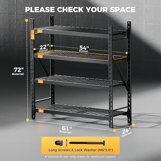 CAMMOO 61''W Storage Shelves, 6000LBS Metal Garage Shelving Unit with Magnetic Label, Upgraded Structure, Solid Steel Industrial Rack, Easy Assembly for Warehouse,Basement, 61''W x 24''D x 72''H