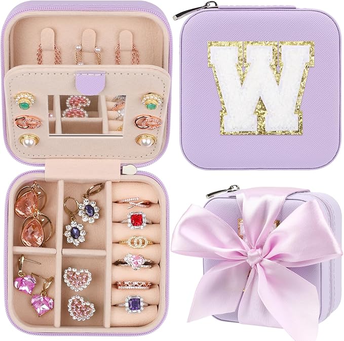 CHMI Travel Jewelry Case, Purple Travel Jewelry Box, Travel Jewelry Organizer, Travel Gifts for Women Girls, Jewelry Organizer Box, Birthday Gifts for Women, Christmas Gifts for Teens Girls - W