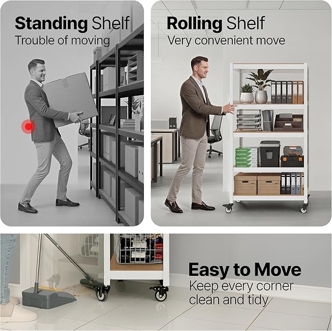 HOMEDANT House 24.4" W 5 Tier Heavy Duty Garage Shelving Adjustable Metal Rack Storage Shelves Standing Shelf Unit Organizers Pantry Closet Office White 1Pack