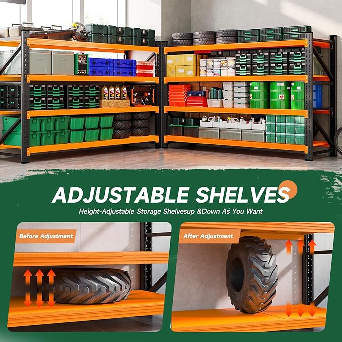 Letaya 71.3" W Metal Storage Shelves,5000LBS Heavy Duty Garage Shelving Units, 4 Tier Adjustable Utility Rack Shelf,Large Industrial Shelves,for Shop,Warehouse,Basement (71.3" W x 24" D x 70" H)