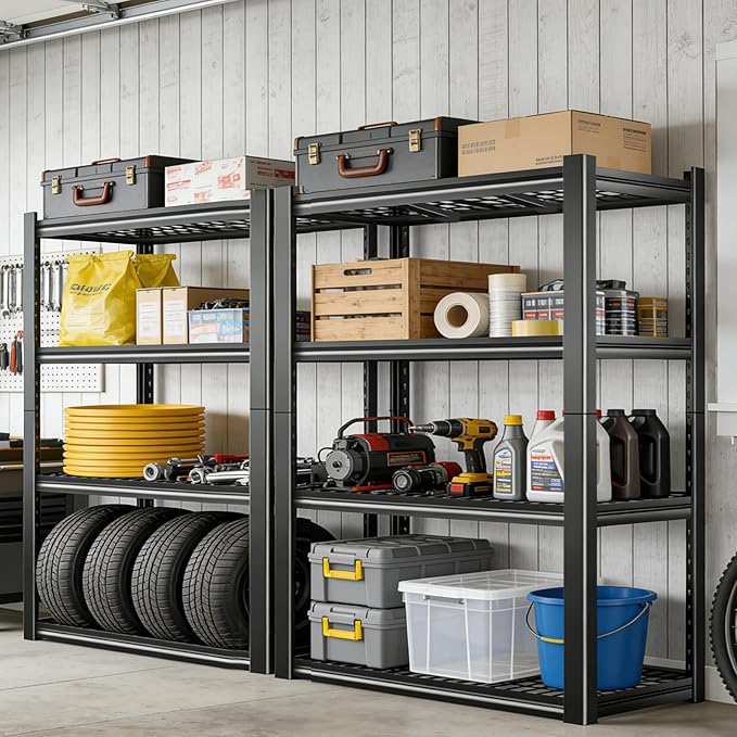 40W Garage Storage Shelves,2200LBS Metal Storage Shelves,Adjustable Heavy Duty Metal Garage Shelving Units Industrial Shelving for Garage,Basement,Warehouse,19.6" D x 39.37" W x 59.84" H