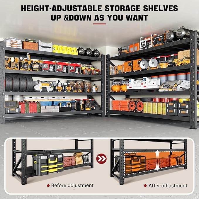 RAVIGIN 5000LBS Storage Shelves,71" W Garage Shelving Heavy Duty Metal Adjustable Garage Shelves, Shelving Units Industrial Shelving for Warehouse,71" W x 24" D x 70" H,Black
