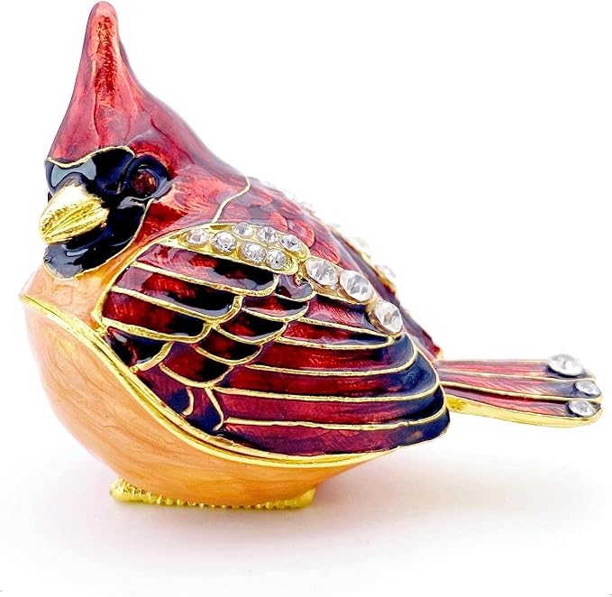 Elegant Cardinal Bird Jewelry Trinket Boxes Hinged .Keepsake Ring Box Necklace Earrings Organizer.Cardinals Gifts for Women Bird Figurines Home Decor.