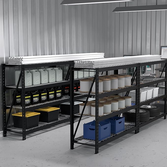 WORKPRO Garage Shelving, 68"W x 24"D x 65"H, 7200 LBS Load, Heavy Duty Metal Shelves for Storage, Industrial Shelving Storage Rack for Warehouse Kitchen Shop Basement, Black, Pack of 1