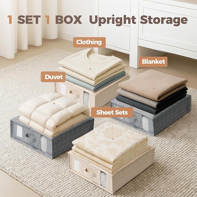 12Pack Sheet Organizers and Storage - King/Queen Size Sheet Storage Organizer with Window, Foldable & Dustproof Sheet Organizer for Linen Closet for Summer Blankets & Sheet Sets,Grey