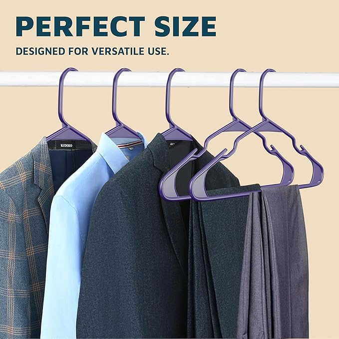 Lifemaster Plastic Clothes Hangers – Heavy Duty Hanger Set, for Organizing Clothes, Dresses, and Coat, Holds Up to 5 lbs, Space-Saving Hangers with Non-Slip Shoulder Grooves, Pack of 120, Purple