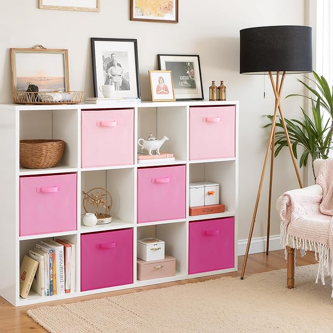 Cupic Cupid 13 Inch Storage Cube, Fabric Cube Storage Bin with Handles, Storage Cube Organizer for Clothes and Toys, Collapsible Cube Bins for Closet, Shelves, Nursery, 6-Pack, Pink Gradient