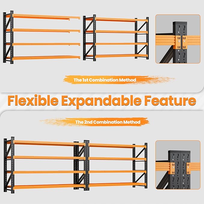 60" Wide Garage Shelving Heavy Duty, 24" Deep Large Storage Shelves, 4 Tier Tall Steel Industrial Shelving, 5000 LBS Adjustable Standing Shelf for Warehouse/Shop 60" W x 24" D x 70" H