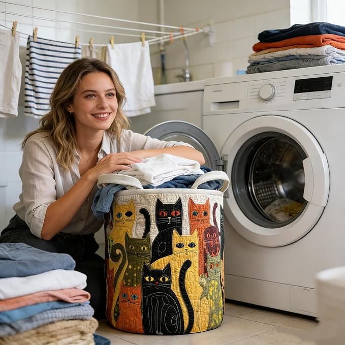 Quilted Laundry Basket with Handles, Boho Floral Fabric Storage Hamper, Large Soft Quilted Laundry Basket for Nursery, Bedroom, Laundry Room,Clothes & Toys (S, M)