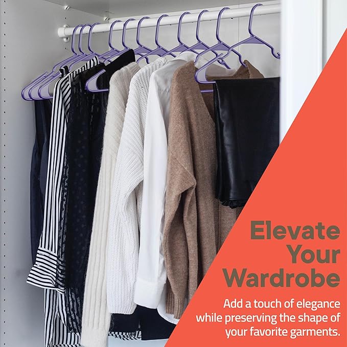 Purple Plastic Hangers 80 Pack– Heavy-Duty Plastic Hangers Slim and Space-Saving, Durable and Lightweight with Non-Slip Shoulder Notches for Slip Dresses, Suits, Jackets & Camisoles