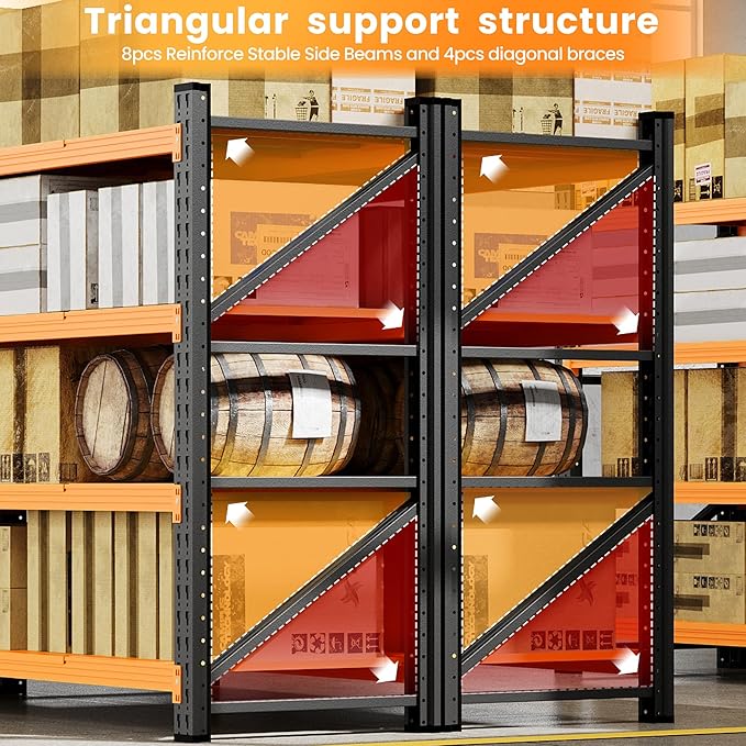 48" W Garage Storage Shelves Heavy Duty, 3000LBS Metal Shelving Units, 4 Tier Tall Metal Shelving, 24" Deep Steel Shelf Rack , Adjustable Utility Standing Shelf for Warehouse/Shop 48"W x 24"D x 70"H