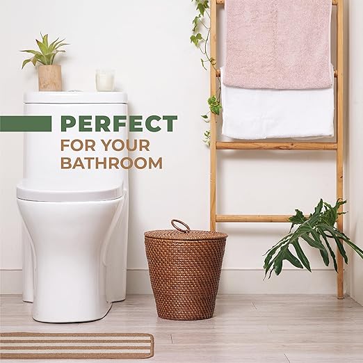84ECO 3 Gallon Rattan Trash Can with Lid and Liner - Wicker Trash Can for Bathroom, Bedroom, Kitchen, Living Room