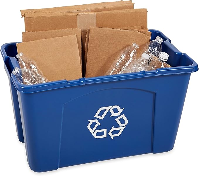 Rubbermaid Commercial Products, Recycling Bin/Box for Paper and Packaging, Stackable, 18 GAL, for Indoors/Outdoors/Garages/Homes/Commercial Facilities, Blue