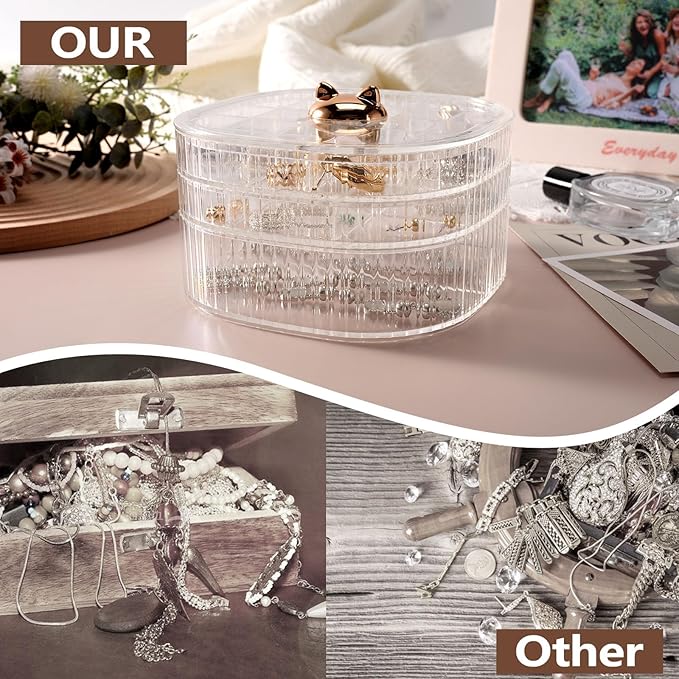 Sunkaioo Earring Organizer,Stackable 3-Layers Clear Jewelry Box with Lid,Stud Earring Organizer for Women Girls,Earring Box Display Holder for Earrings Ring Studs Bracelet Necklace Crafts (Clear)