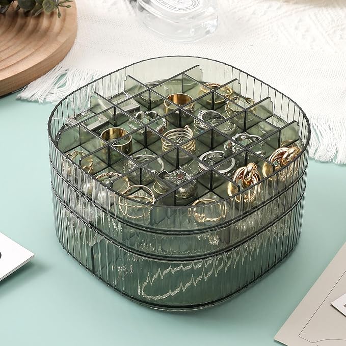 Sunkaioo Earring Organizer,Stackable 3-Layers Clear Jewelry Box with Lid,Stud Earring Organizer for Women Girls,Earring Box Display Holder for Earrings Ring Studs Bracelet Necklace Crafts(Light Green)