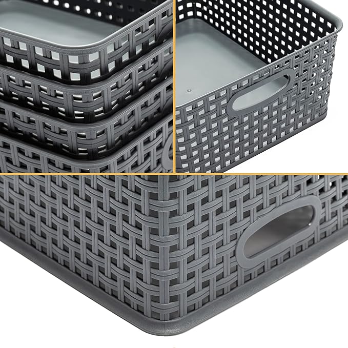Eslite Plastic Storage Baskets for Organizing,11"X8.5"X4.7",Pack of 4 (Grey)
