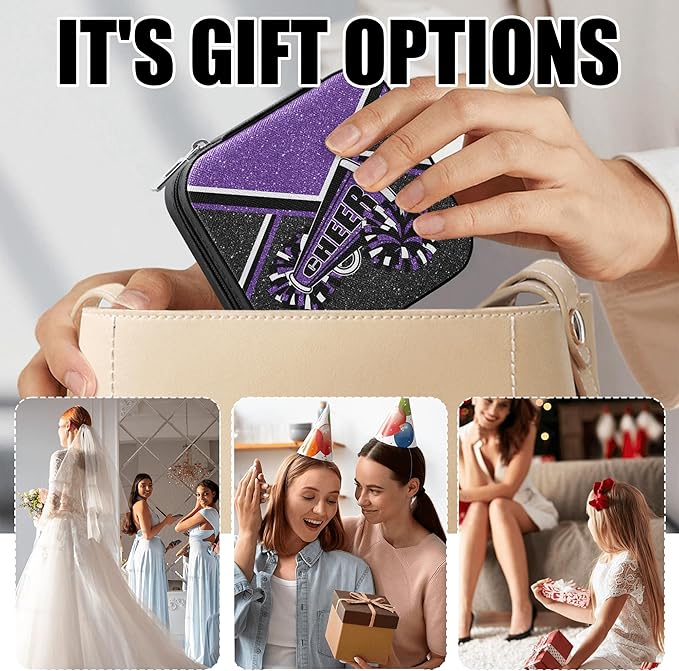 Cheerleader Travel Jewelry Case, Cheer Travel Jewelry Box for Women, Mini Jewelry Travel Case for Cheer Team, Cheerleader Gifts for Girls (Purple)