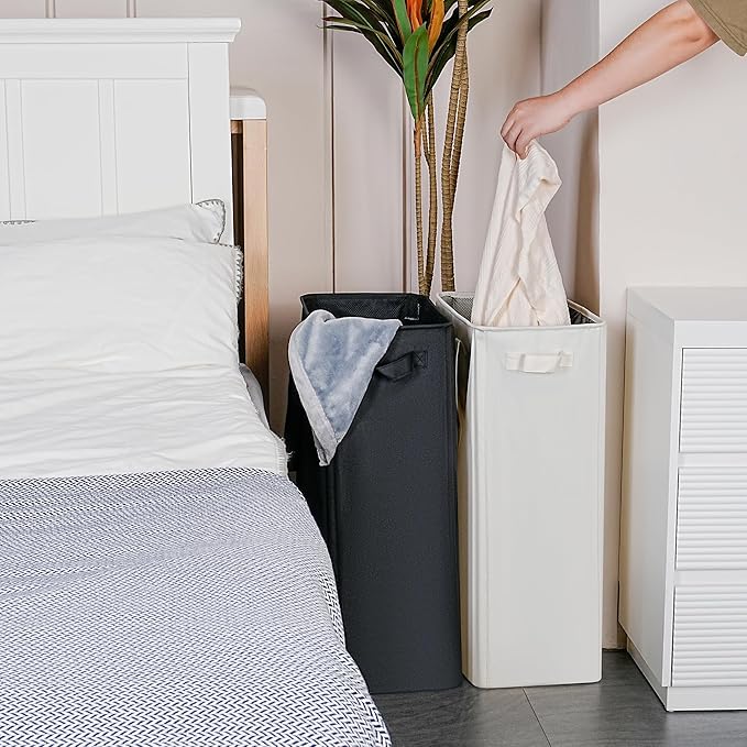 efluky Slim Laundry Basket, Narrow Laundry Hamper with Handles, Collapsible Dirty Clothes Hamper, Tall Laundry Bin for Laundry Room, Dorm and Bedroom, 19.8 Gallon (75L) Grey (Pack of 2)