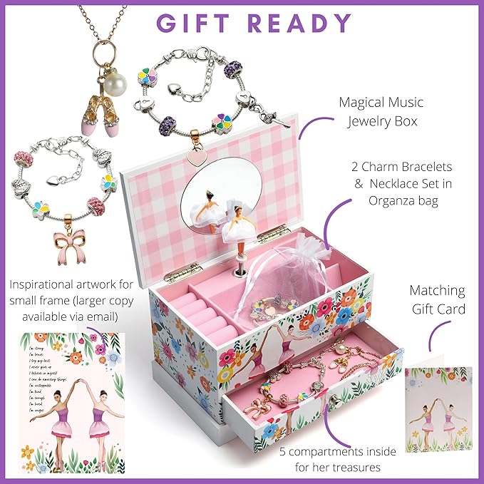 ABI + OLIE Ballerina Jewelry Box for Girls, Musical Jewelry Box, Kids Music Boxes - Perfect Dance Recital & Birthday Gifts for Girls 4-6 and 6-12