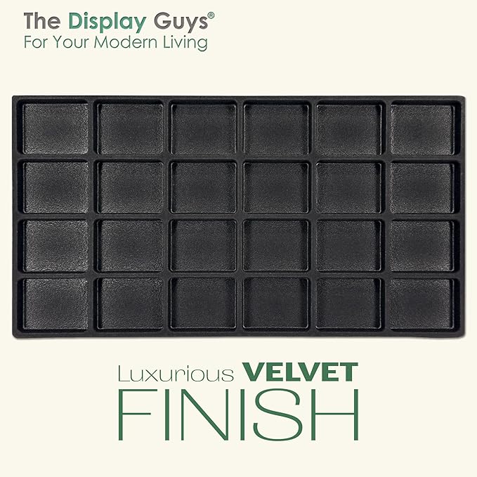 TheDisplayGuys For Your Modern Living 2-Pack 24-Compartments Flocked Velvet Jewelry Display Inserts - Tray/Case Liners - Ring Earrings Storage, (Black) by The Display Guys