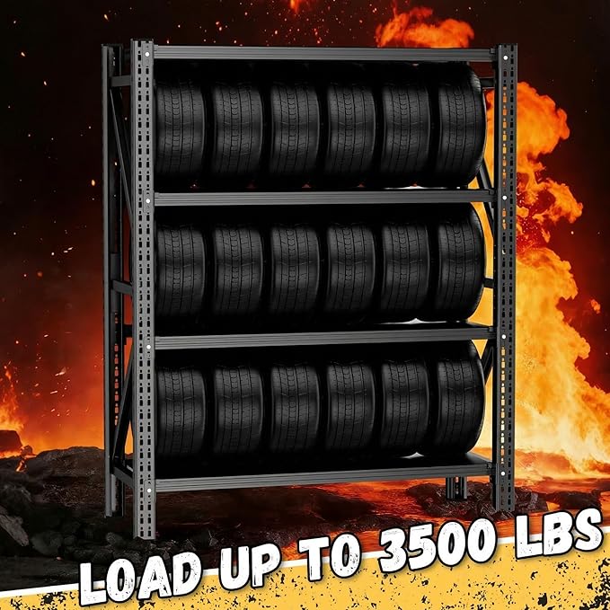 Heavy Duty Garage Shelving, 46" W x 20" D x 71" H, 3500 LBS Capacity, 4-Tier Adjustable Metal Storage Shelves, Reinforced Steel Storage Rack for Garage, Basement, Utility Room