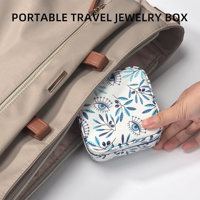 shunmei Mini Travel Jewelry Box,PU Leather Portable Jewelry Organizer Case,Art Accessories Storage Holder Boxes for Earring, Necklace, Rings, Bracelets (Leaf)