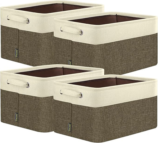 BALEINE 4 Pack Fabric Closet Storage Bins for Shelves, Linen Closet Organizers and Storage, Decorative Baskets for Organizing, Shelf, Clothes, Home, Office (Brown, 15"x11"x9.5")
