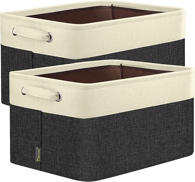 BALEINE 2 Pack Fabric Closet Storage Bins for Shelves, Linen Closet Organizers and Storage, Decorative Baskets for Organizing, Shelf, Clothes, Home, Office (Black, 17''x13''x10.5'')