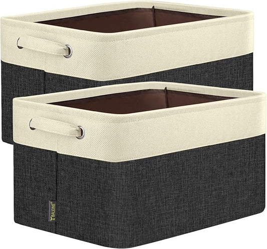 BALEINE 2 Pack Fabric Closet Storage Bins for Shelves, Linen Closet Organizers and Storage, Decorative Baskets for Organizing, Shelf, Clothes, Home, Office (Black, 12"x8"x8")