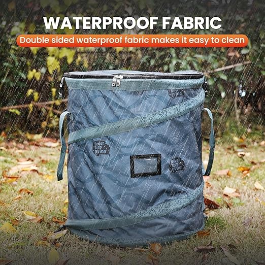 Pop-Up Trash Bin with Removable Divider, Heavy Duty Bottom, Collapsible Storage for Camping, Laundry, Storage and Garden, Waterproof and Tear Resistance Material with Air Vent, Blue
