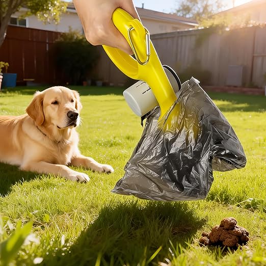Dog Poop Trash Can Outside,3Gal Metal Outdoor Trash Can,Outdoor Dog Poop Trash Can with Lid for Odor Control,Waterproof Dog Waste Trash Can - Includes Poop Scooper for Dogs & Bin Bag Holder (Black)