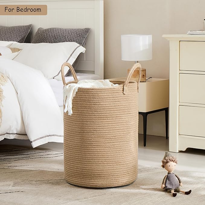 80L Extra Large Jute Laundry Hamper Tall Woven Laudnry Basket Wicker Rope Clothes Hamper Boho Blanket Basket in Living Room Bedroom 16"D x 22"H