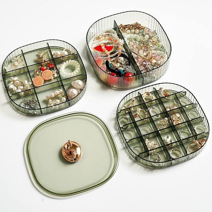 Sunkaioo Earring Organizer,Stackable 3-Layers Clear Jewelry Box with Lid,Stud Earring Organizer for Women Girls,Earring Box Display Holder for Earrings Ring Studs Bracelet Necklace Crafts(Green)