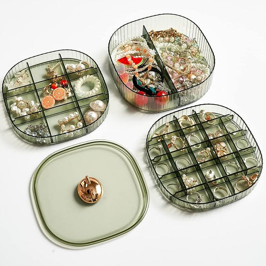 Sunkaioo Earring Organizer,Stackable 3-Layers Clear Jewelry Box with Lid,Stud Earring Organizer for Women Girls,Earring Box Display Holder for Earrings Ring Studs Bracelet Necklace Crafts(Green)